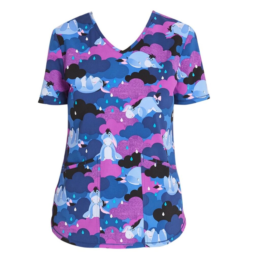 Scrubstar Womens Disney V-Neck Scrub Top Ultra Soft Eeyore Rain Winnie the Pooh
